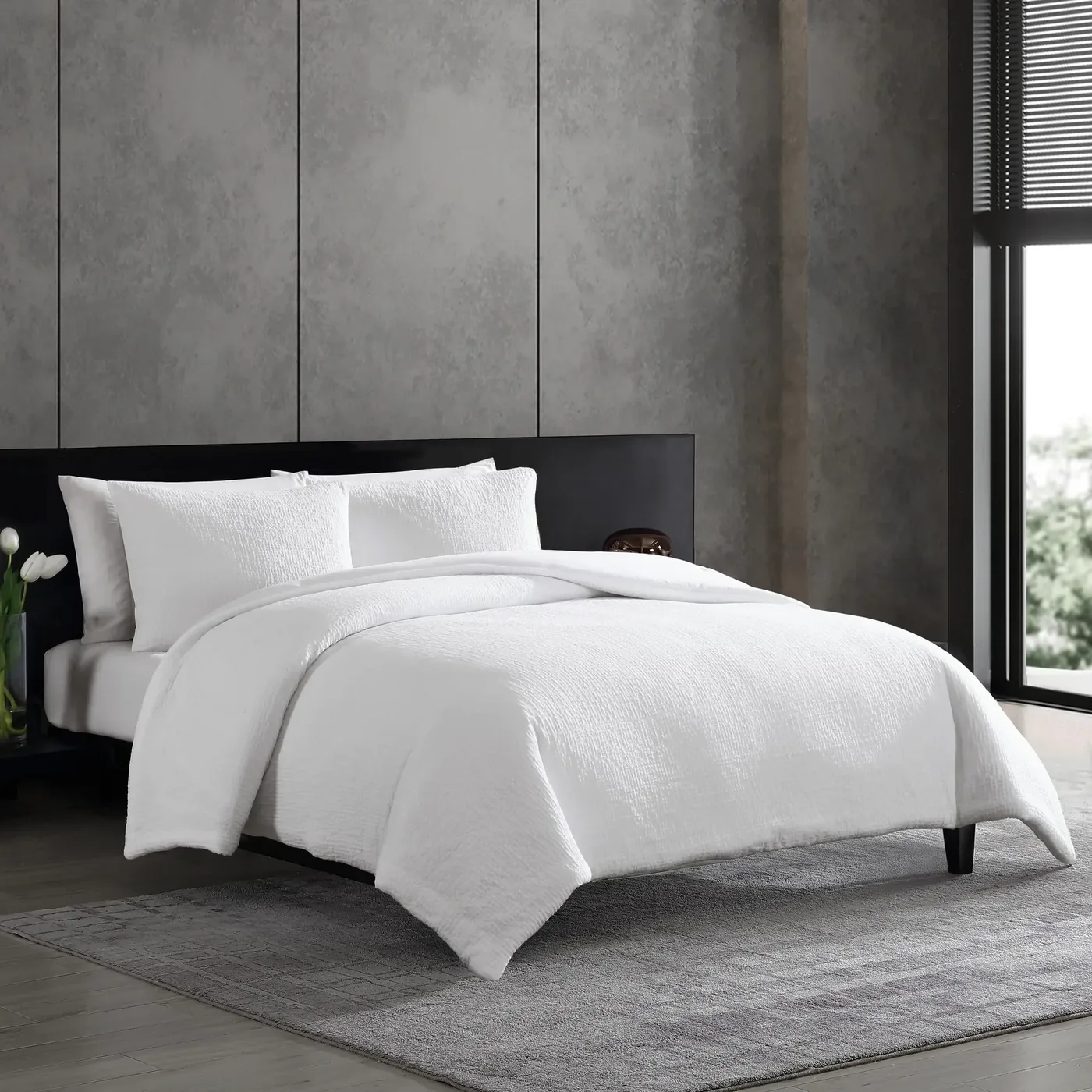 Guest-ready white linens in a modern San Francisco short-term rental bedroom